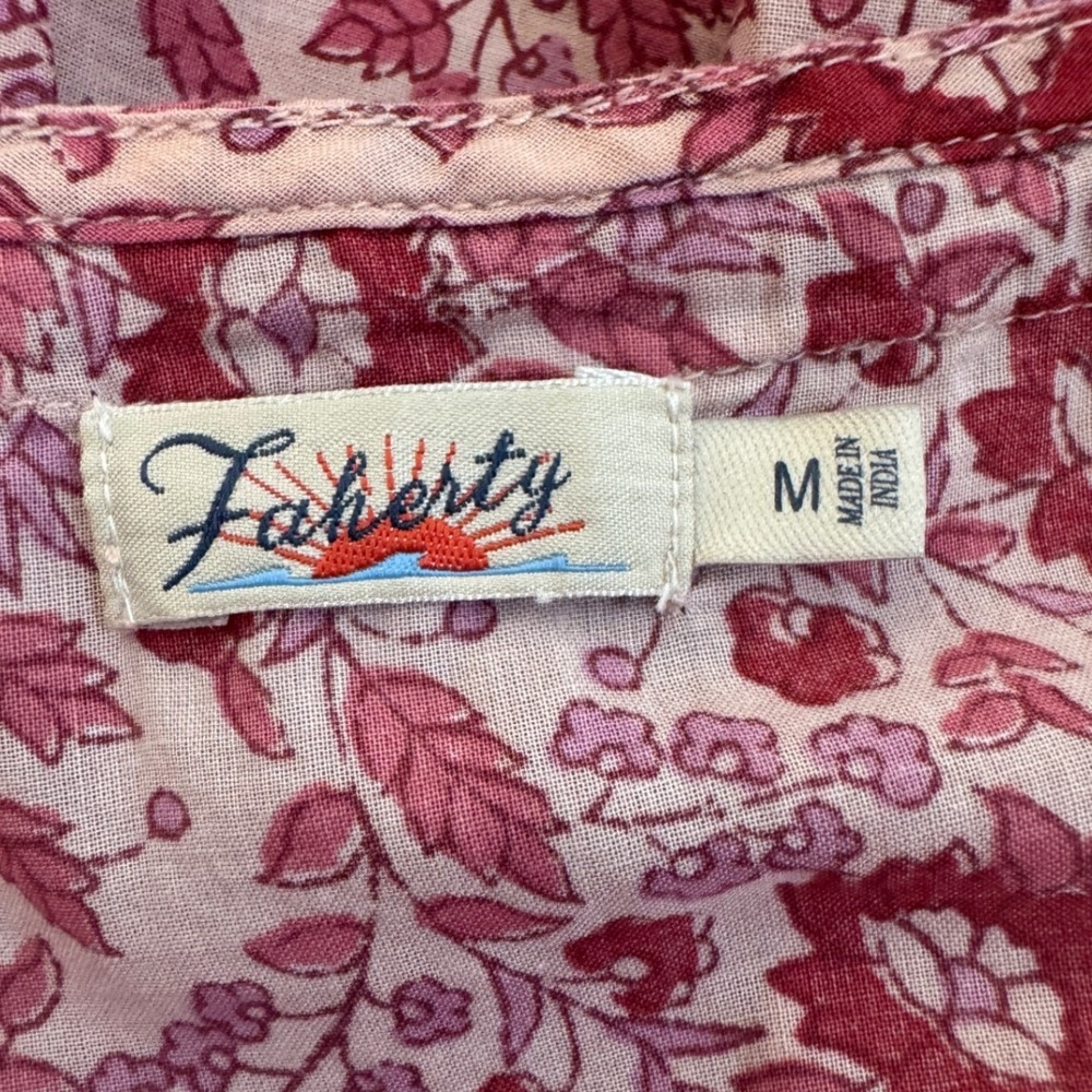 Faherty Hyland Maxi Dress Sun Up Block Print Pink Red Elevated Boho Size M - Picture 9 of 12